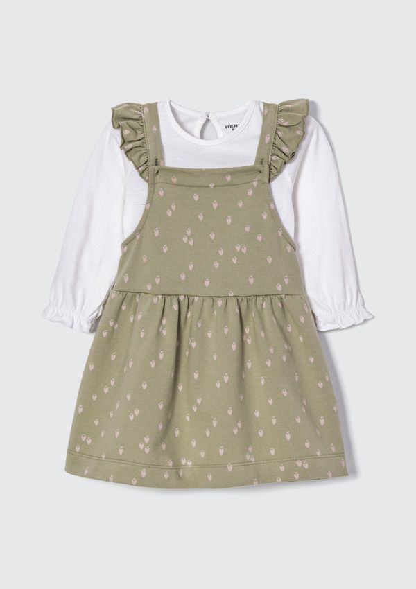 Conjunto Bebê Menina Body E Salopete Em Moletom Estampado - Verde 06M