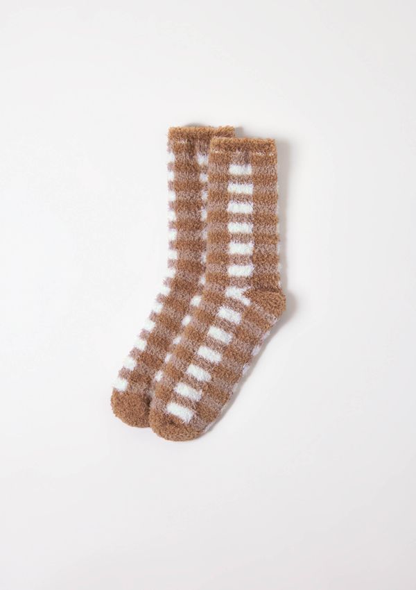 Meia Unissex Estampada Cano Longo Em Tricô De Chenille - Marrom P