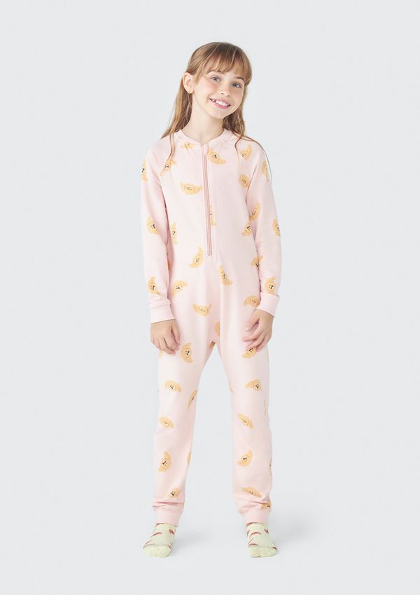 Pijama Macacão Infantil Unissex Em Moletom - Rosa 014