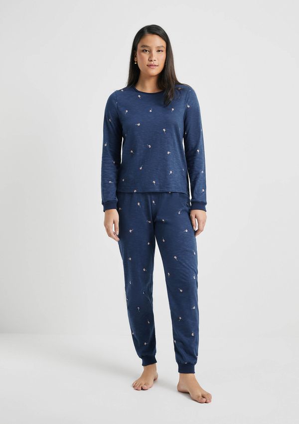 Pijama Longo Feminino Estampado Em Malha Flamê - Azul XP