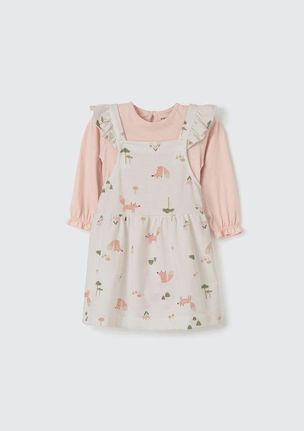 Conjunto Bebê Menina Body E Salopete Em Moletom Estampado - Off white 12M