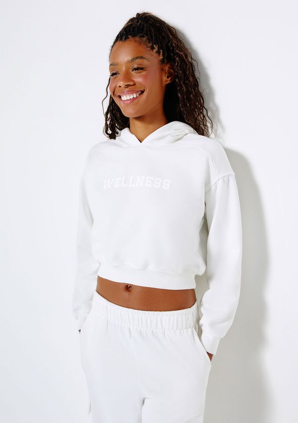 Blusão Esportivo Feminino Cropped Em Moletom - Off white G