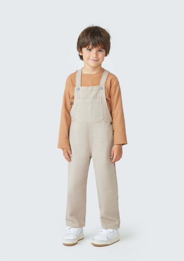 Jardineira Infantil Unissex Toddler Em Sarja - Bege 002