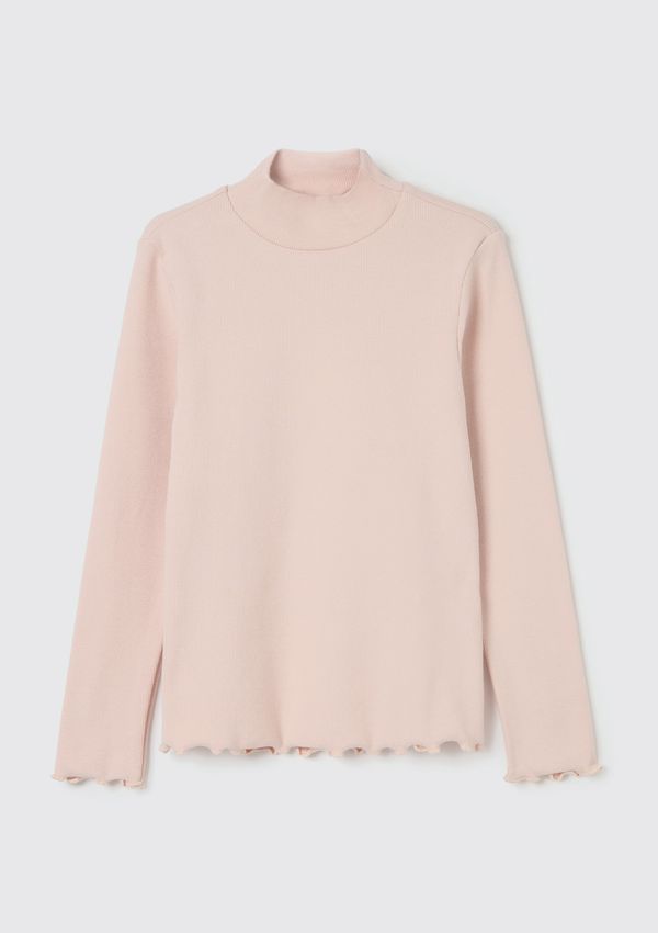 Blusa Básica Infantil Menina Manga Longa Com Gola Alta Em Ribana - Rosa 004