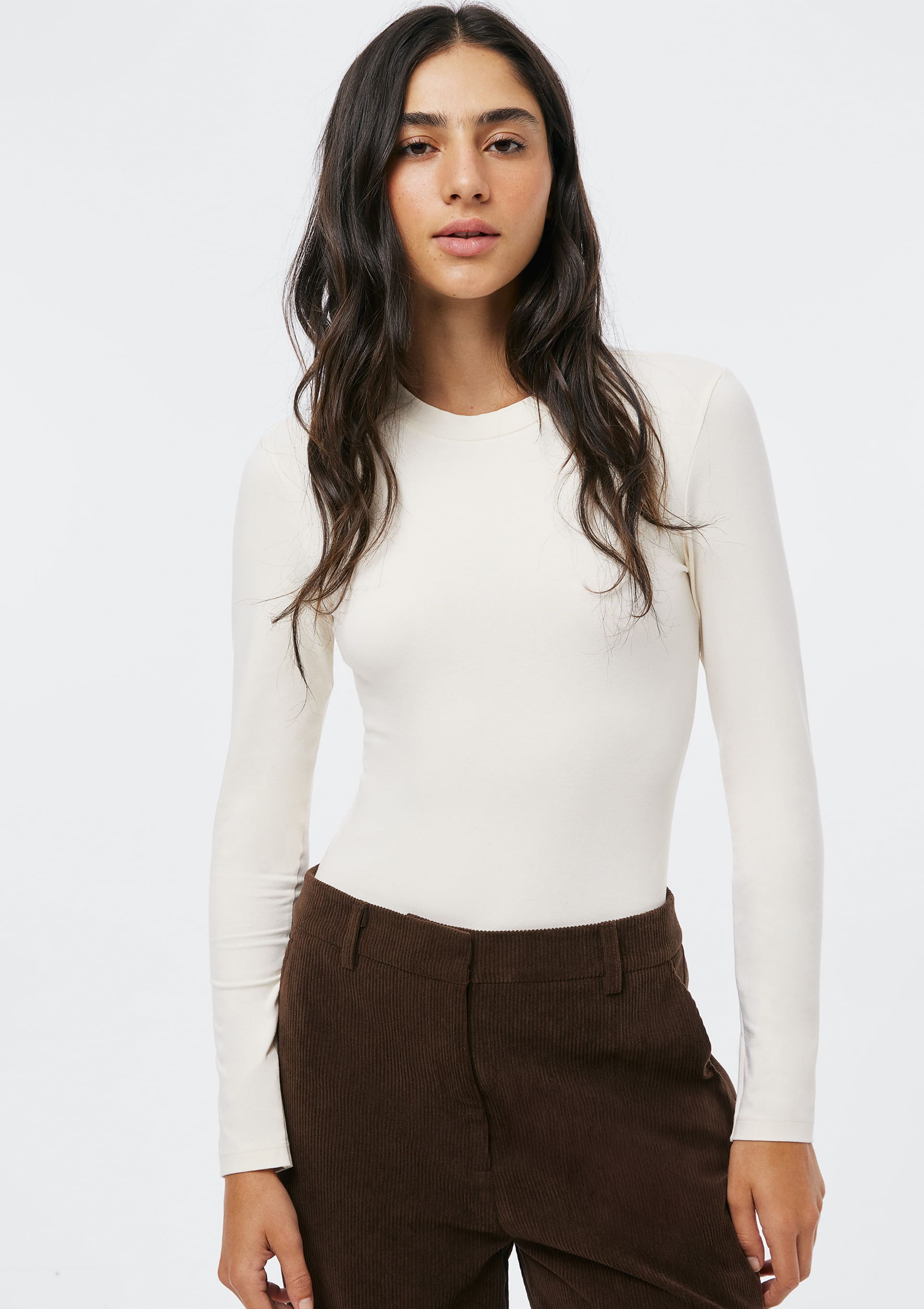 Body Feminino Gola Alta Em Malha - Creme