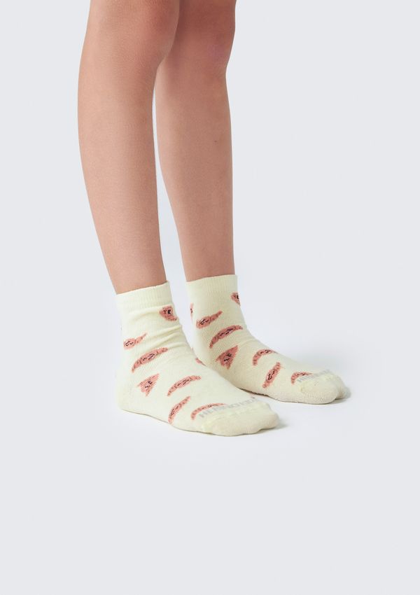 Kit Com 3 Meias Infantil Unissex Cano Médio Estampadas - Off white G