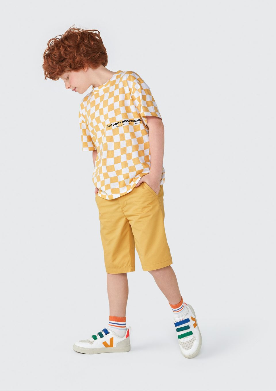 Bermuda Básica Infantil Menino em Sarja - Amarelo
