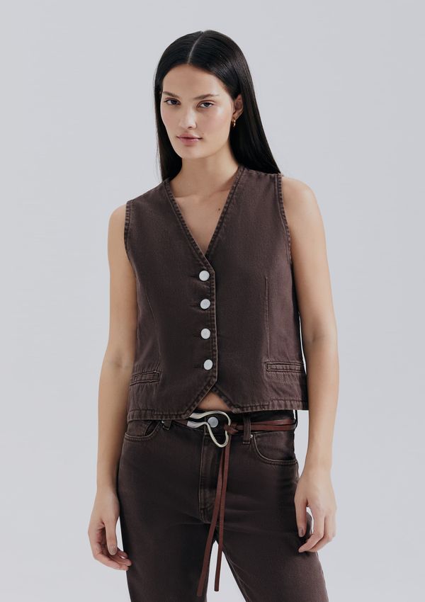 Colete Feminino De Sarja Estonada - Marrom XP