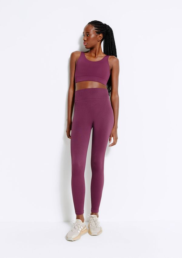 Calça Legging Feminina Canelada Sem Costura - Vinho M