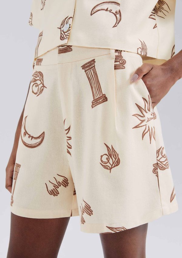 Shorts Estampado Com Linho - Creme 046