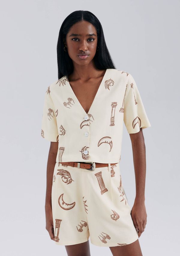 Blusa Estampada Com Botões - Creme XG