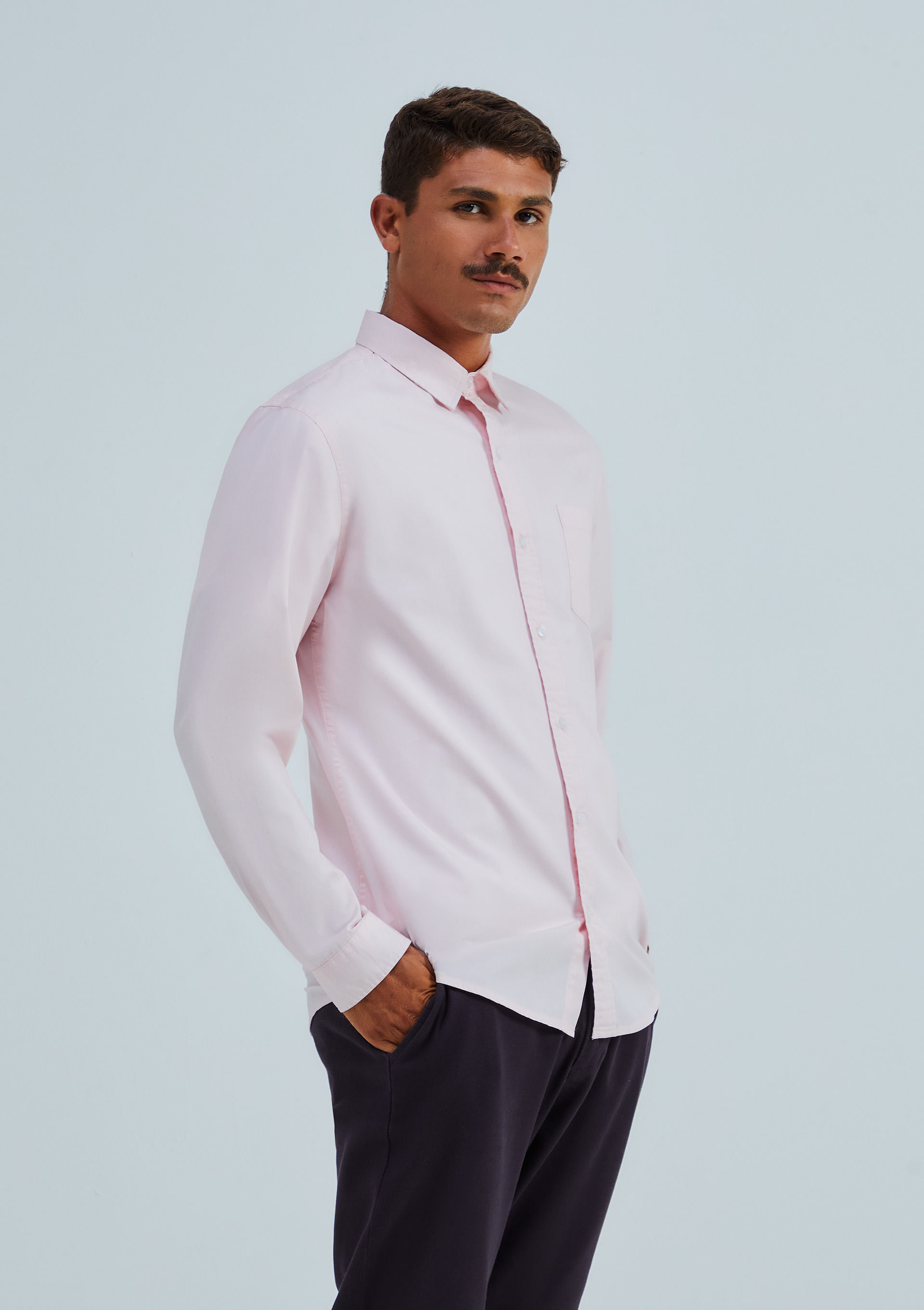Camisa Básica Masculina Manga Longa Slim - Rosa