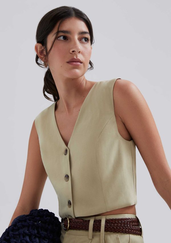 Colete Feminino Cropped Em Viscose - Caqui XG