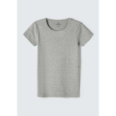 Blusa Básica Infantil Menina Manga Curta Slim Em Ribana - Cinza