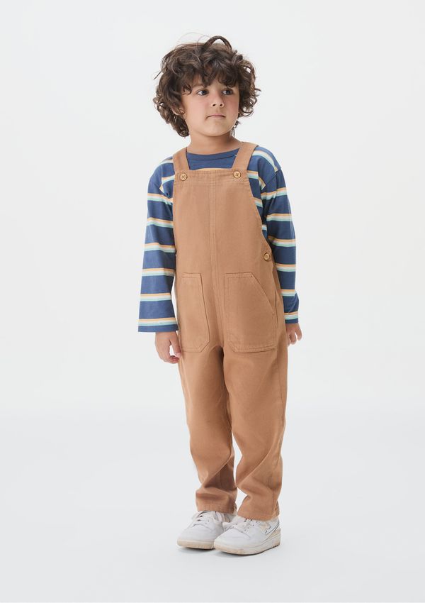 Jardineira Longa Infantil Menino Toddler Em Sarja - Marrom 002