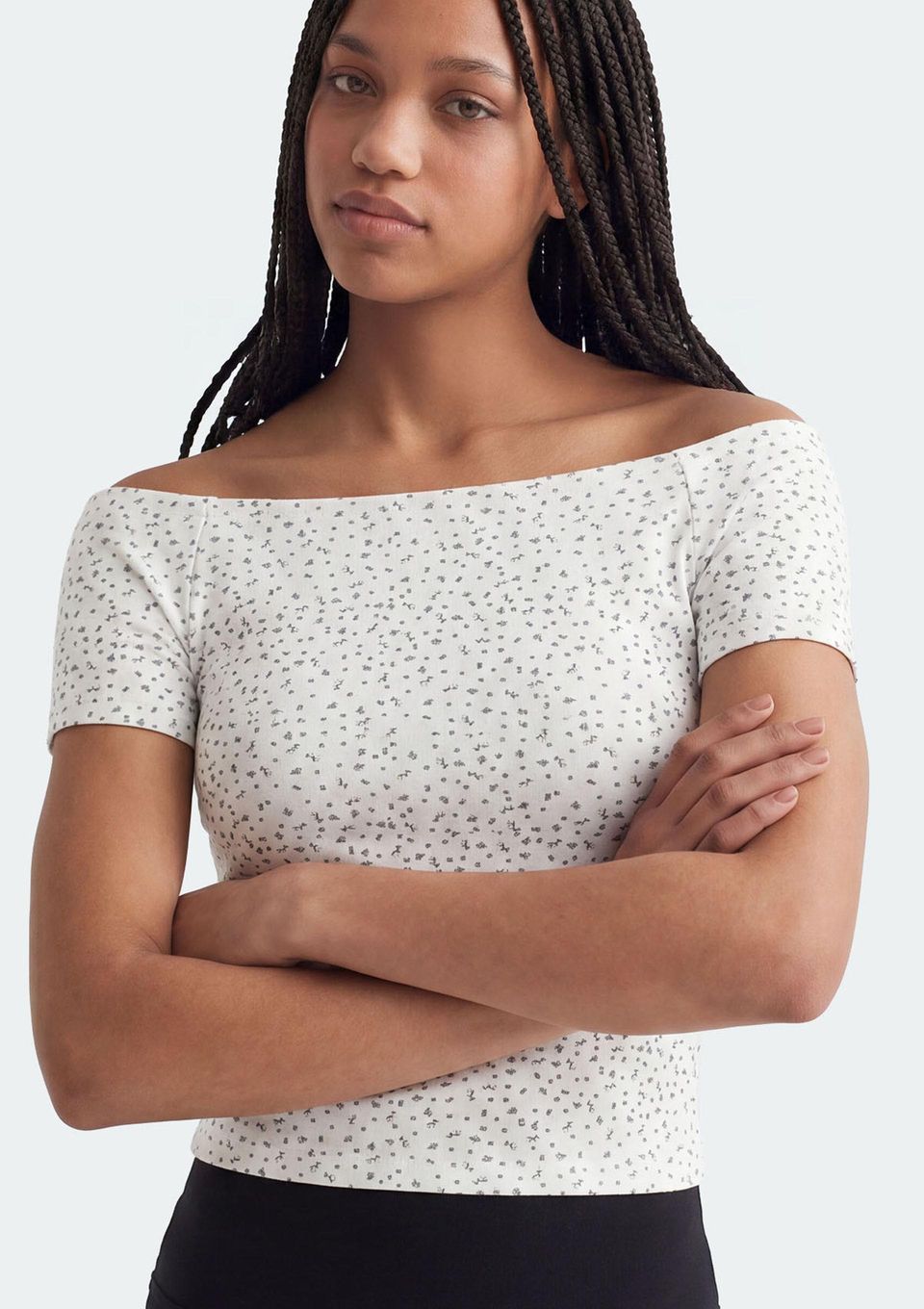 Blusa Teen Manga Curta Ombro A Ombro - Off White