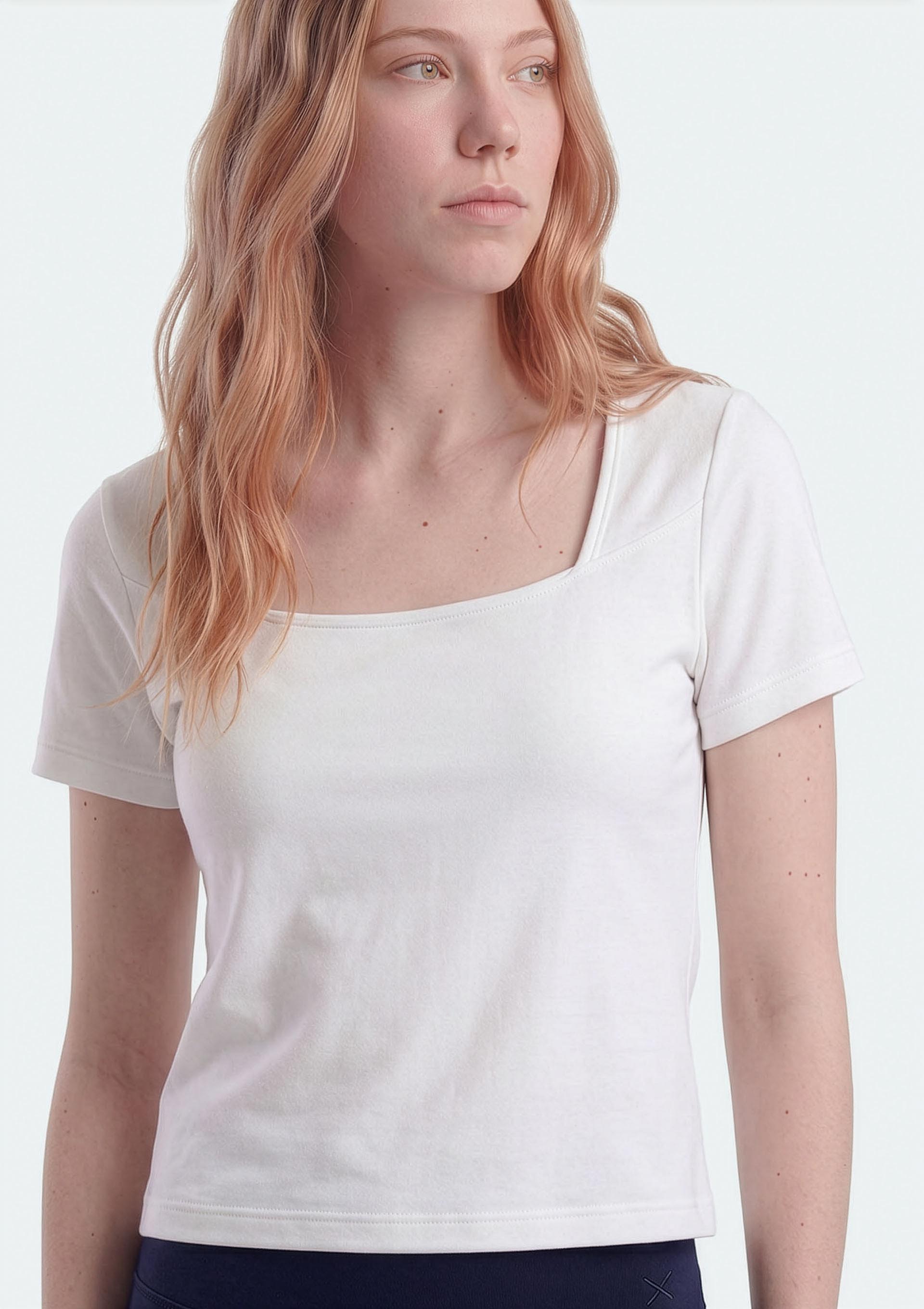 Blusa Teen Manga Curta Decote Quadrado - Off white