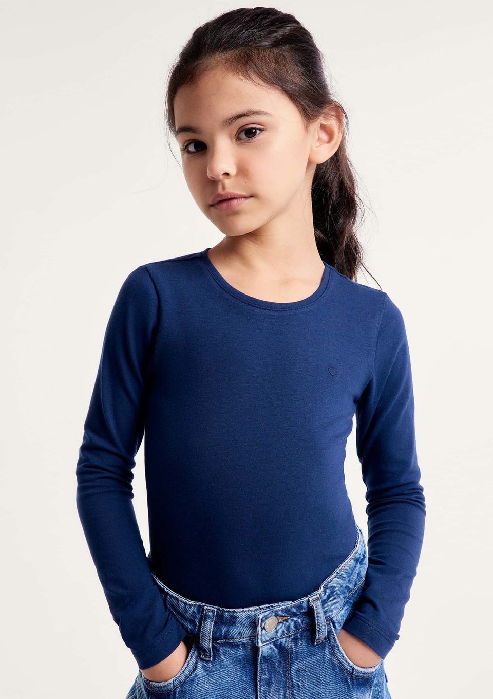Blusa Básica Infantil Menina Manga Longa com Patch Hering Kids - Azul