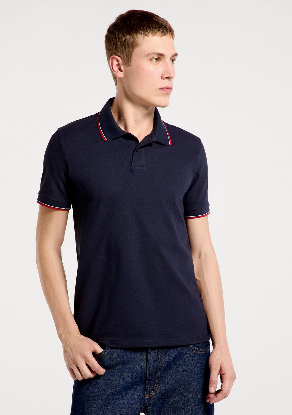 Camisa Polo Básica Masculina Manga Curta em Piquet - Azul