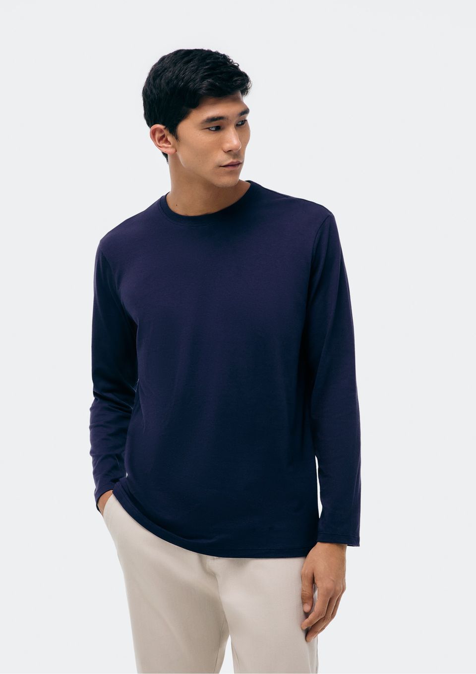 Camiseta Básica Masculina Manga Longa World - Azul