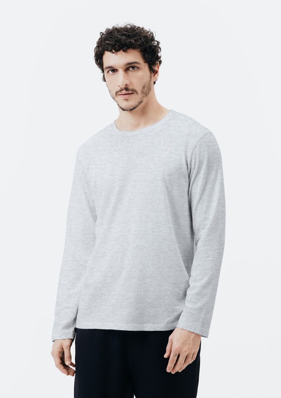 Camiseta Básica Masculina Manga Longa World - Cinza