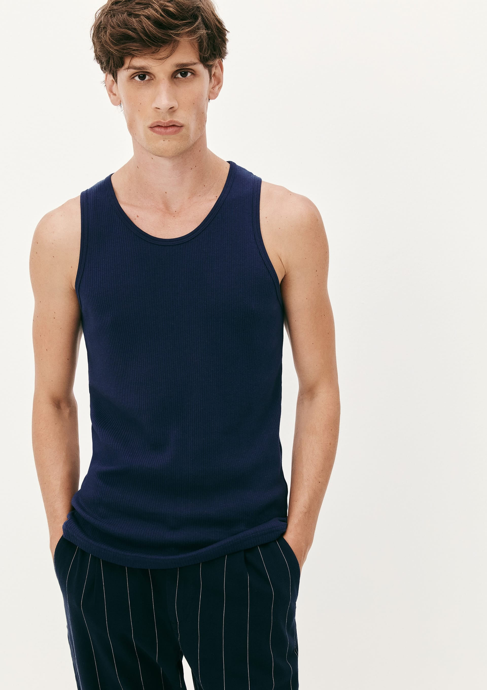 Regata Básica Masculina Slim Em Ribana Canelada - Azul