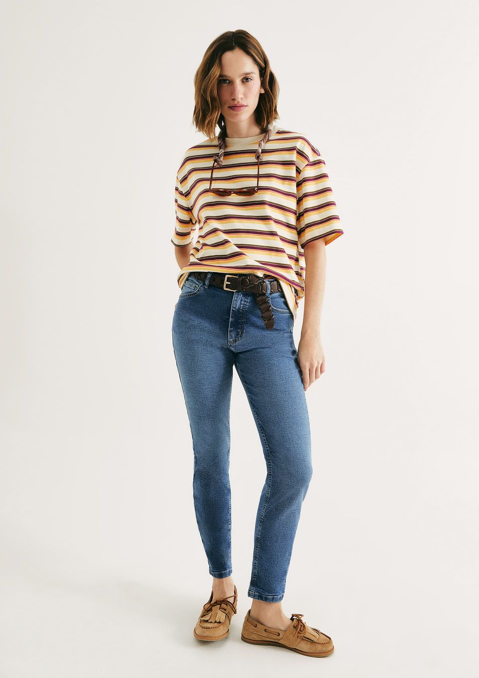Calça Jeans Básica Feminina Cintura Média Skinny - Azul