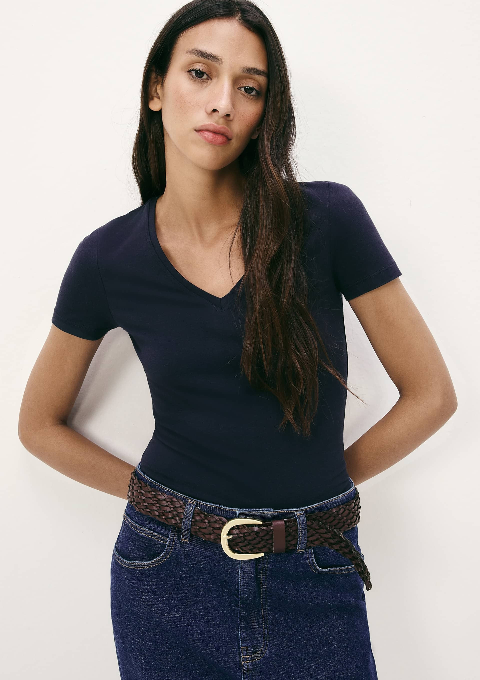 Blusa Básica Feminina Slim Decote V - Azul — Hering