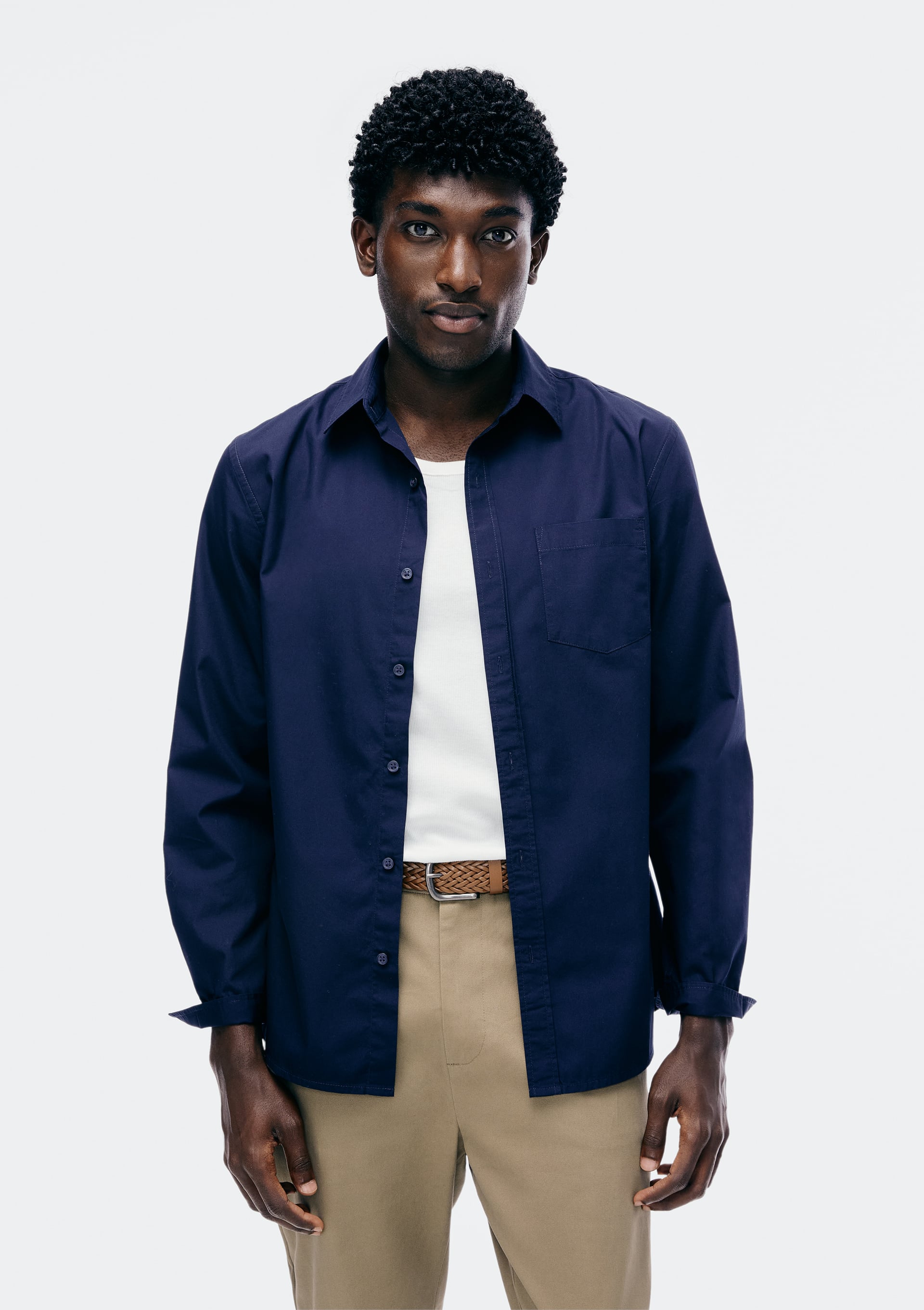 Camisa Básica Masculina Manga Longa Slim - Azul