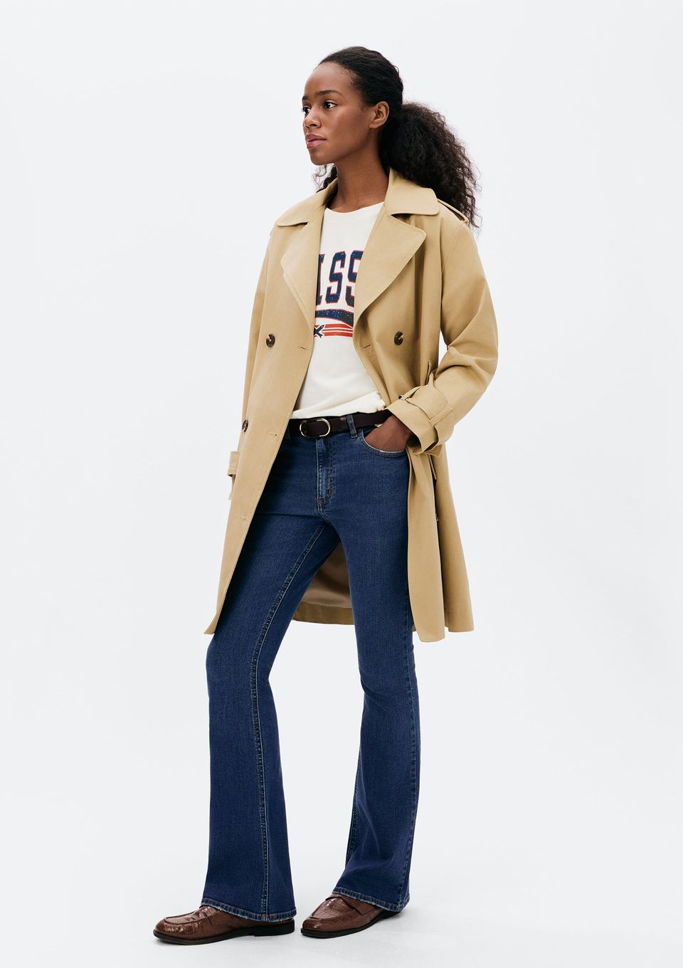 Calça Jeans Básica Feminina Flare Cintura Média com Elastano - Azul