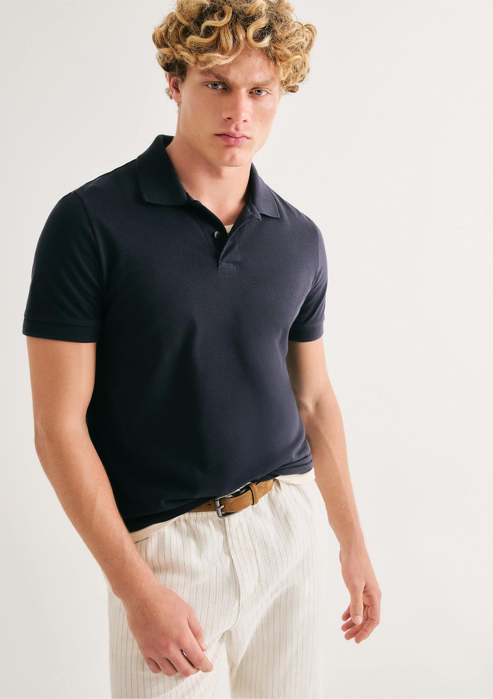 Camisa Polo Básica Masculina Manga Curta em Piquet - Azul