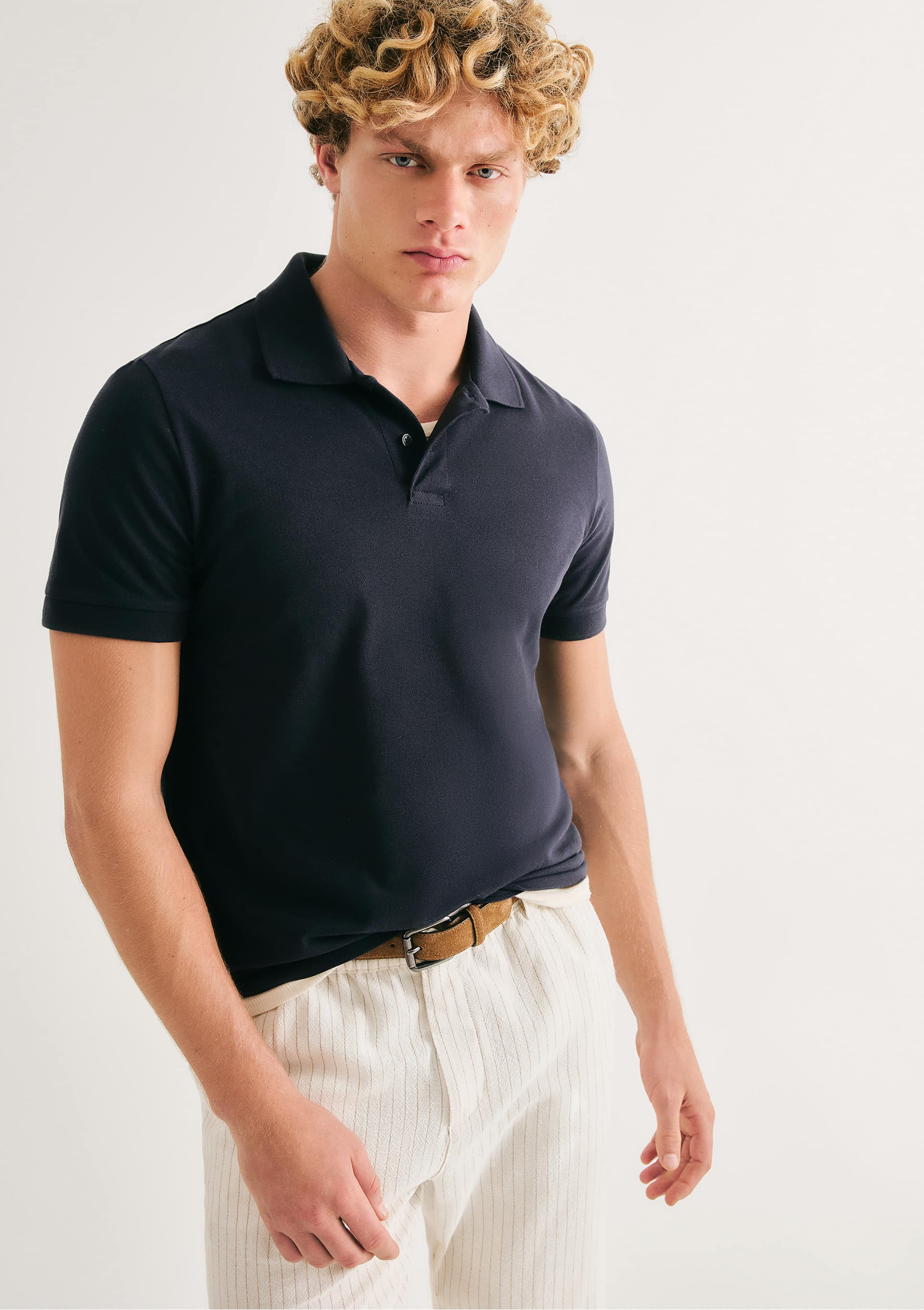 Camisa Polo Básica Masculina Manga Curta Em Piquet - Azul