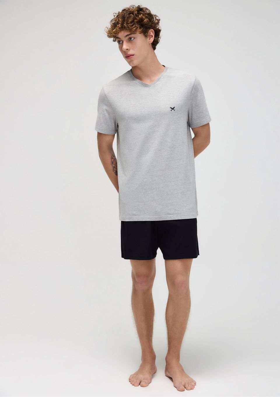 Pijama Masculino Curto em Malha - Cinza