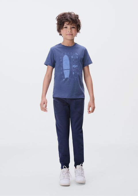 Calça Básica Infantil Menino em Moletom Peluciado com Bolso - Azul — Hering