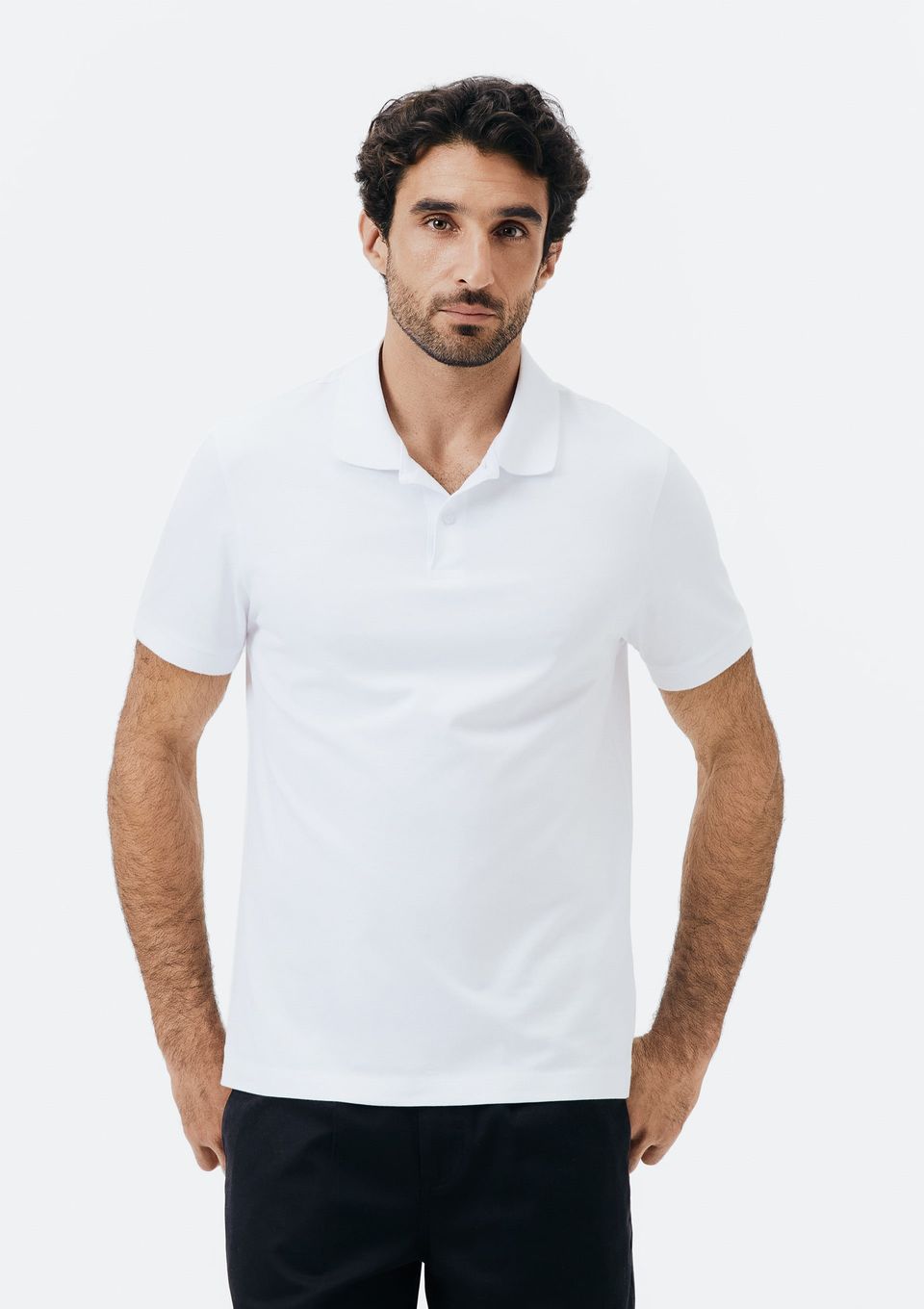 Camisa Polo Básica Masculina em Algodão Pima - Branco