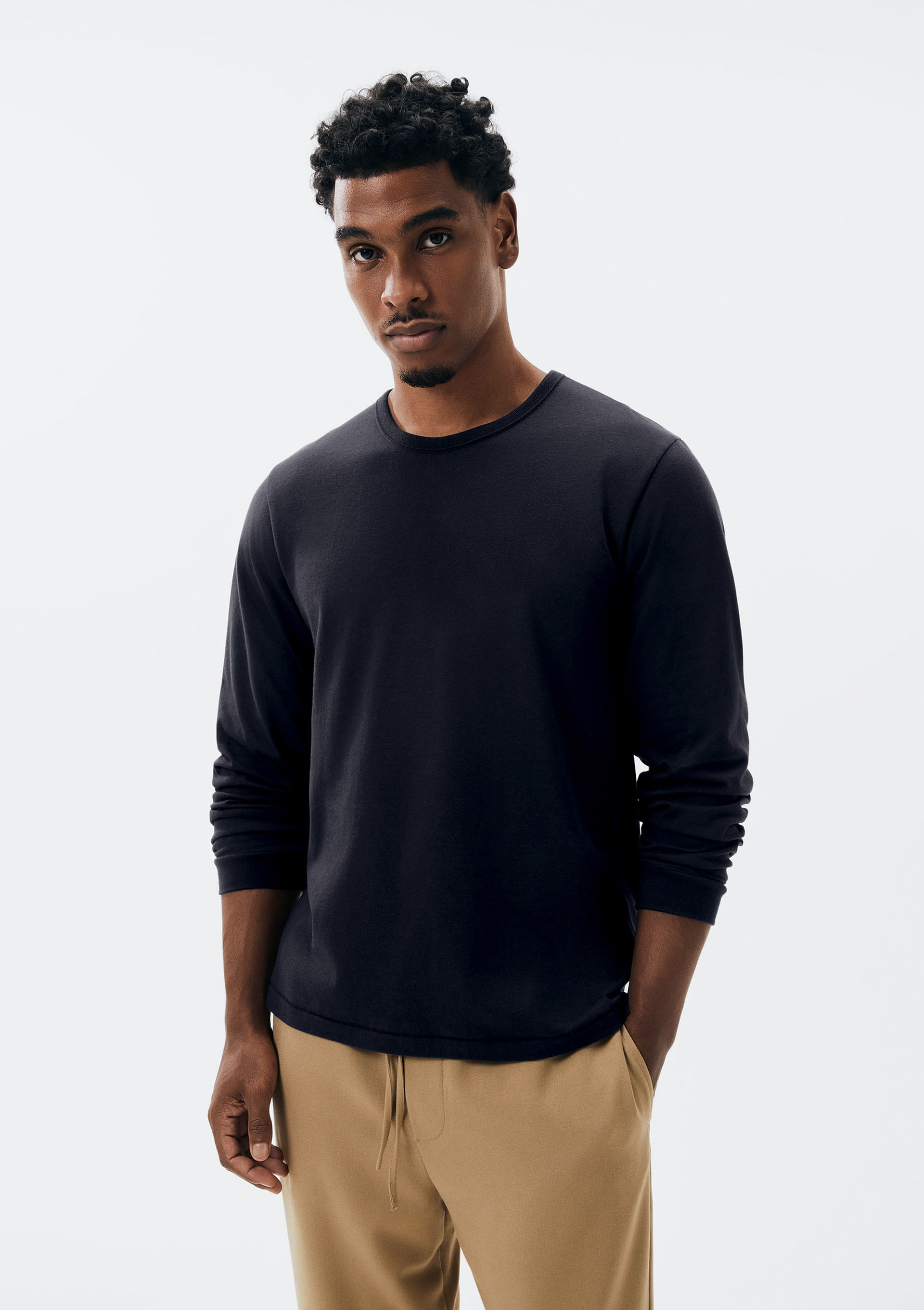 Camiseta Básica Masculina Manga Longa Slim - Preto