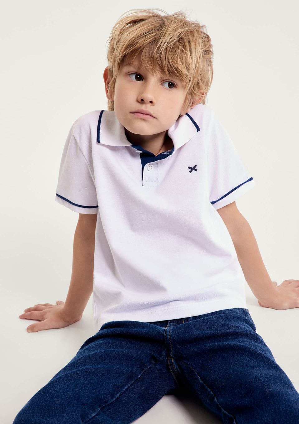 Camisa Polo Básica Menino de Algodão com Bordado - Branco