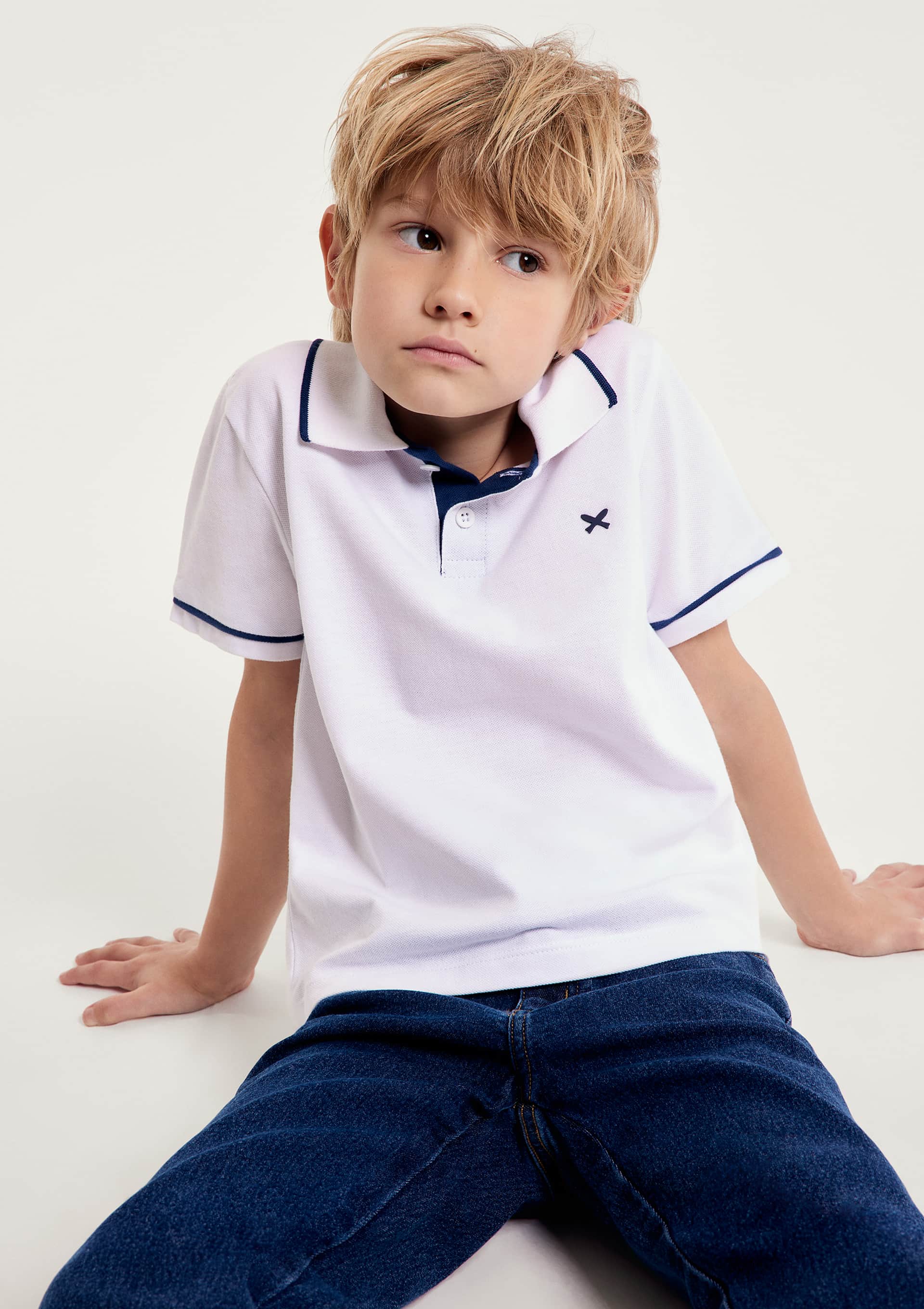 Camisa Polo Básica Menino De Algodão Com Bordado - Branco