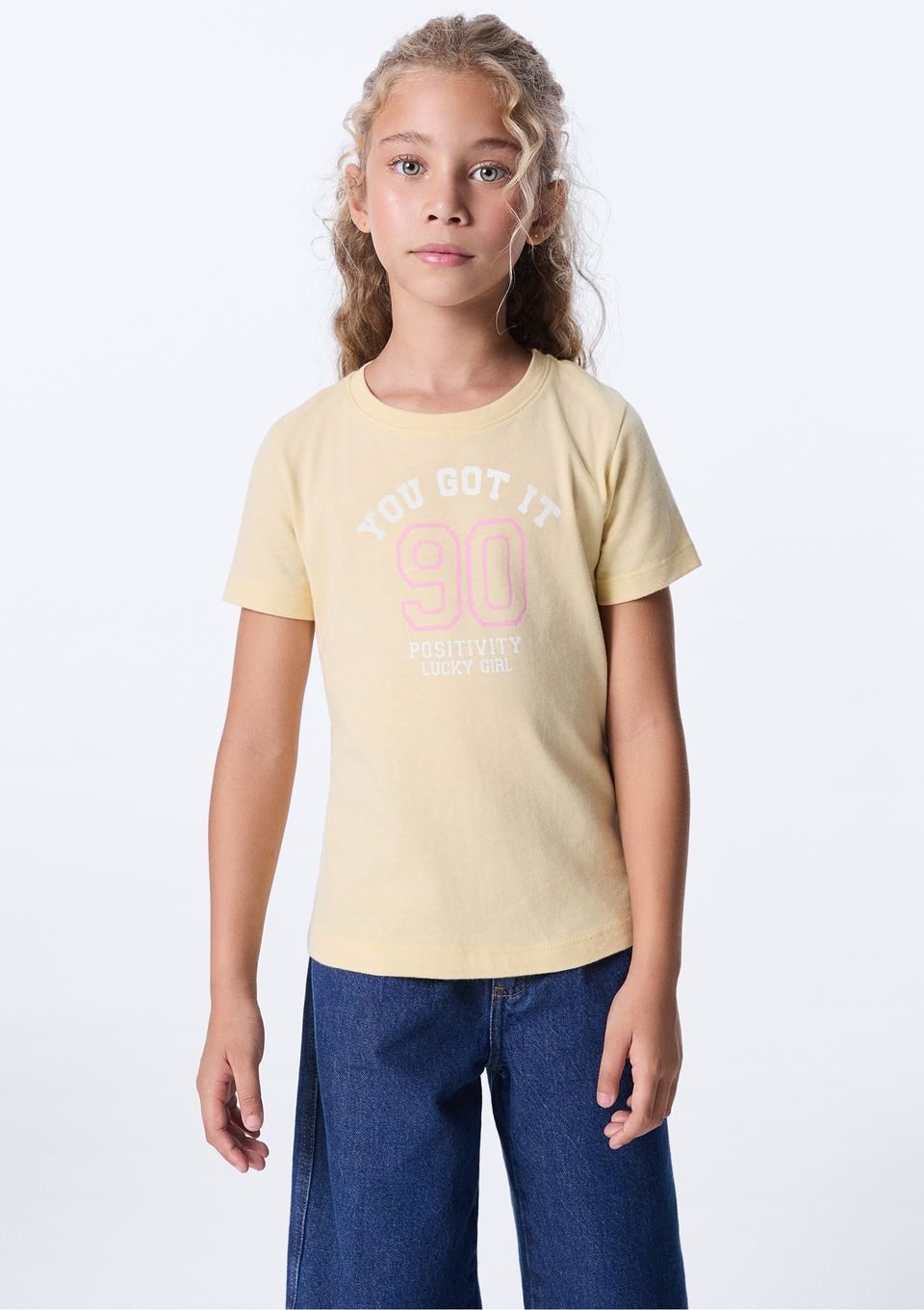Blusa Infantil Menina Manga Curta com Estampa - Amarelo