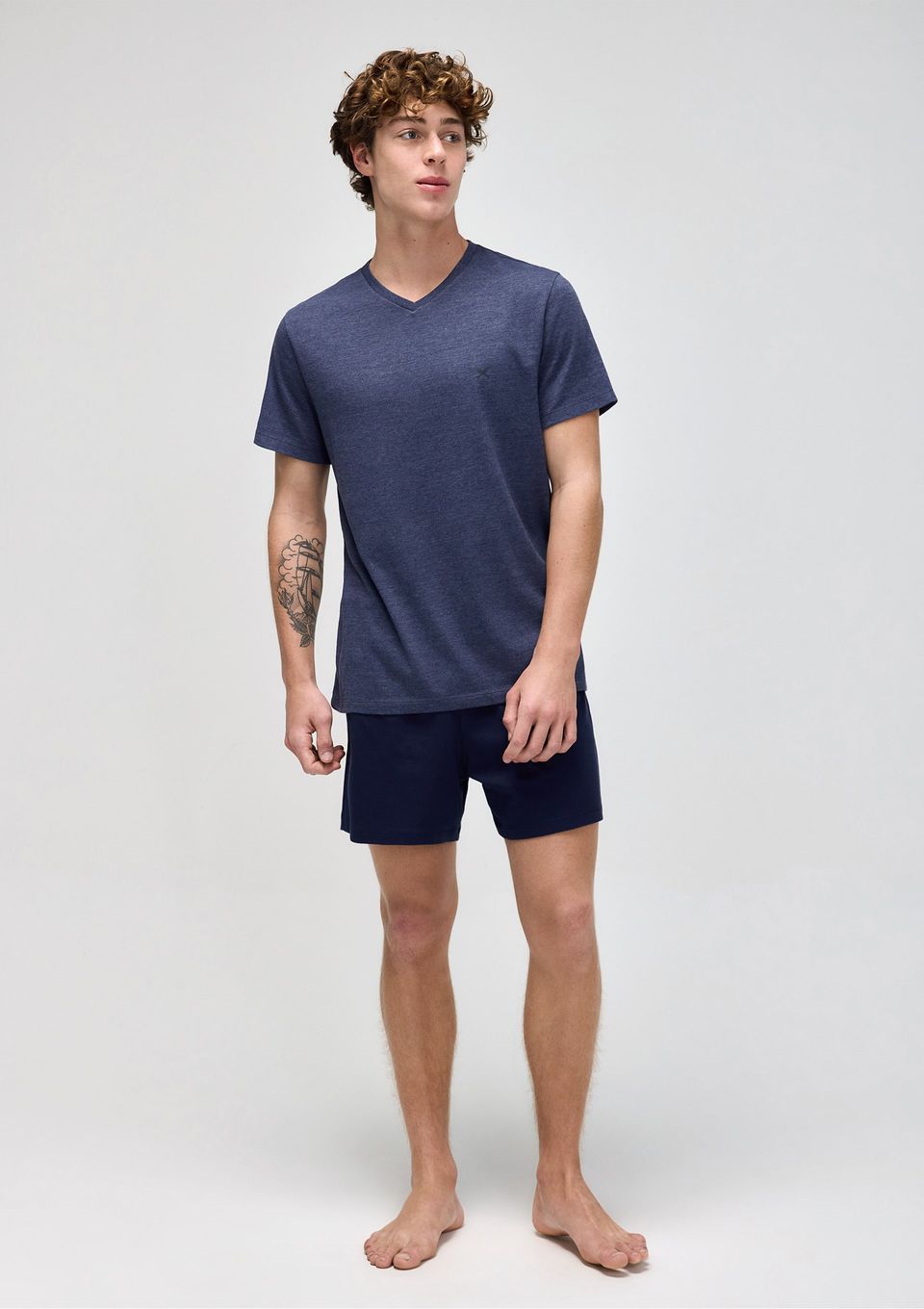 Pijama Masculino Curto em Malha - Azul