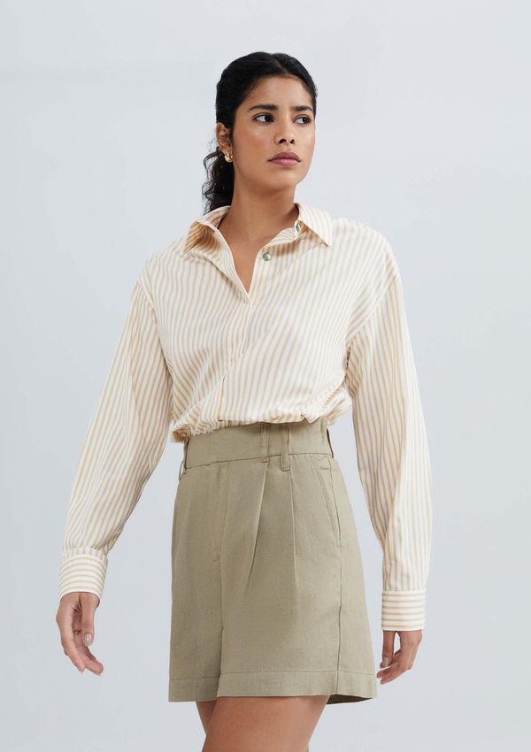 Shorts Feminino De Alfaiataria Em Linho - Caqui 036