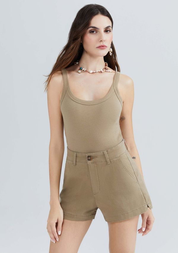 Shorts Básico Feminino Chino Cintura Média Em Sarja - Verde 040
