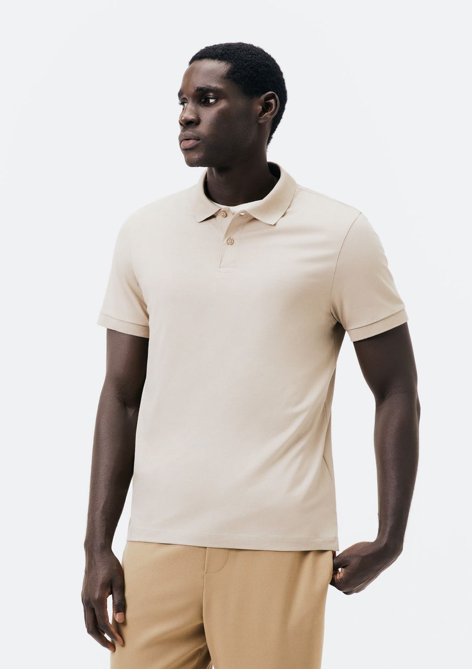 Camisa Polo Básica Masculina Manga Curta Pima - Bege