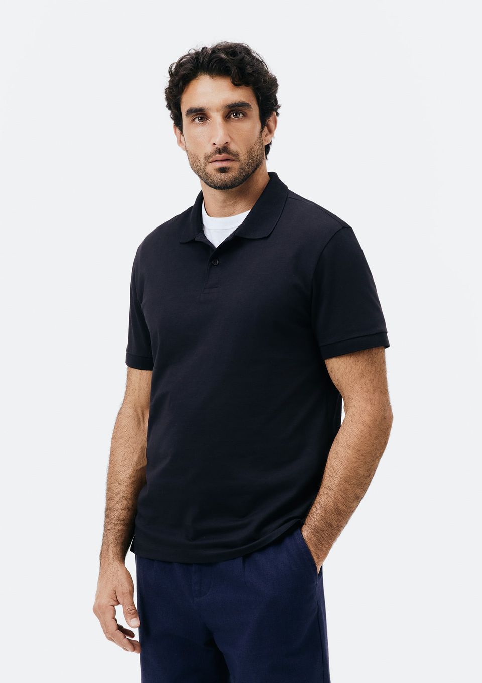 Camisa Polo Básica Masculina Manga Curta Pima - Preto