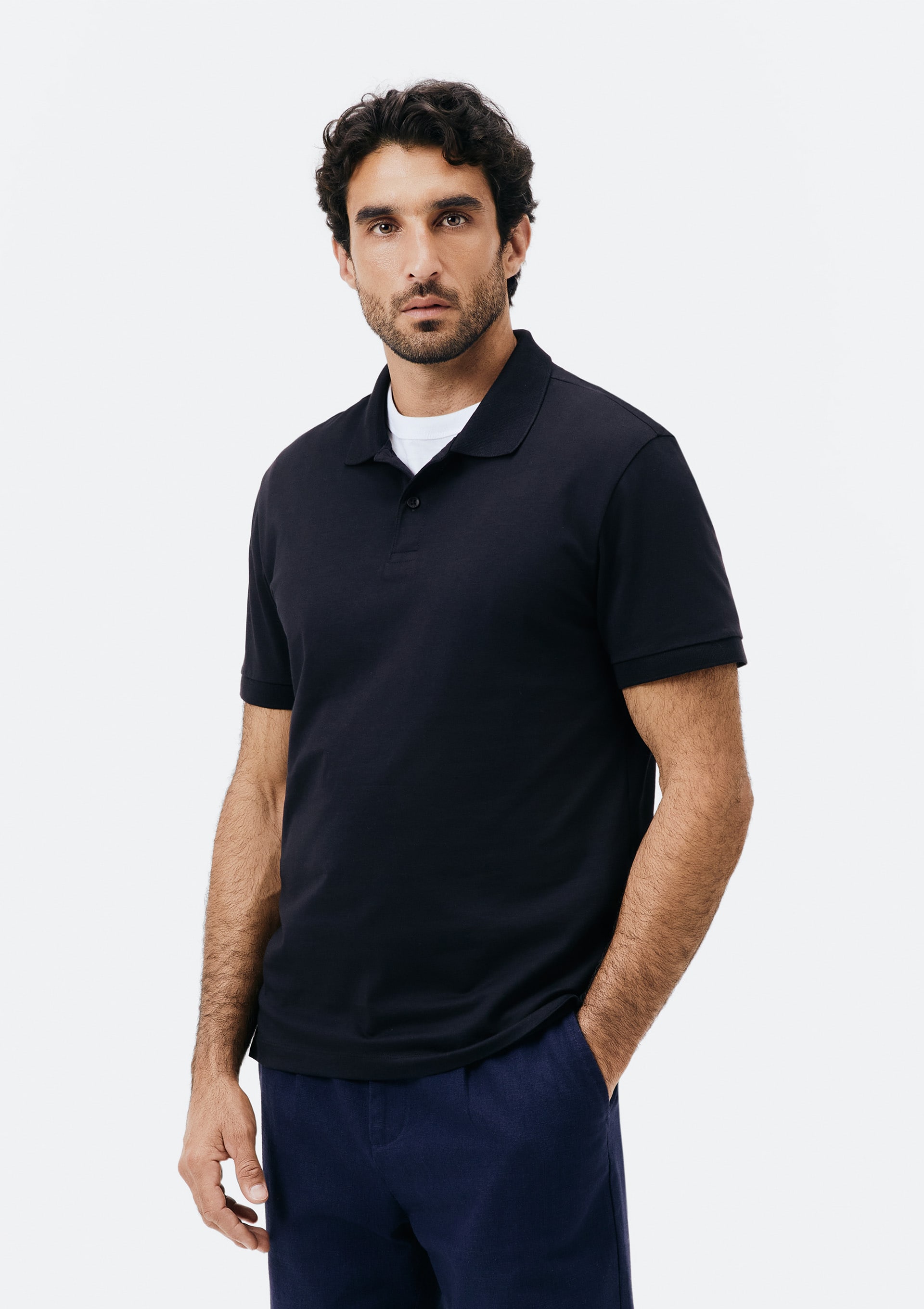 Camisa Polo Básica Masculina Manga Curta Pima - Preto