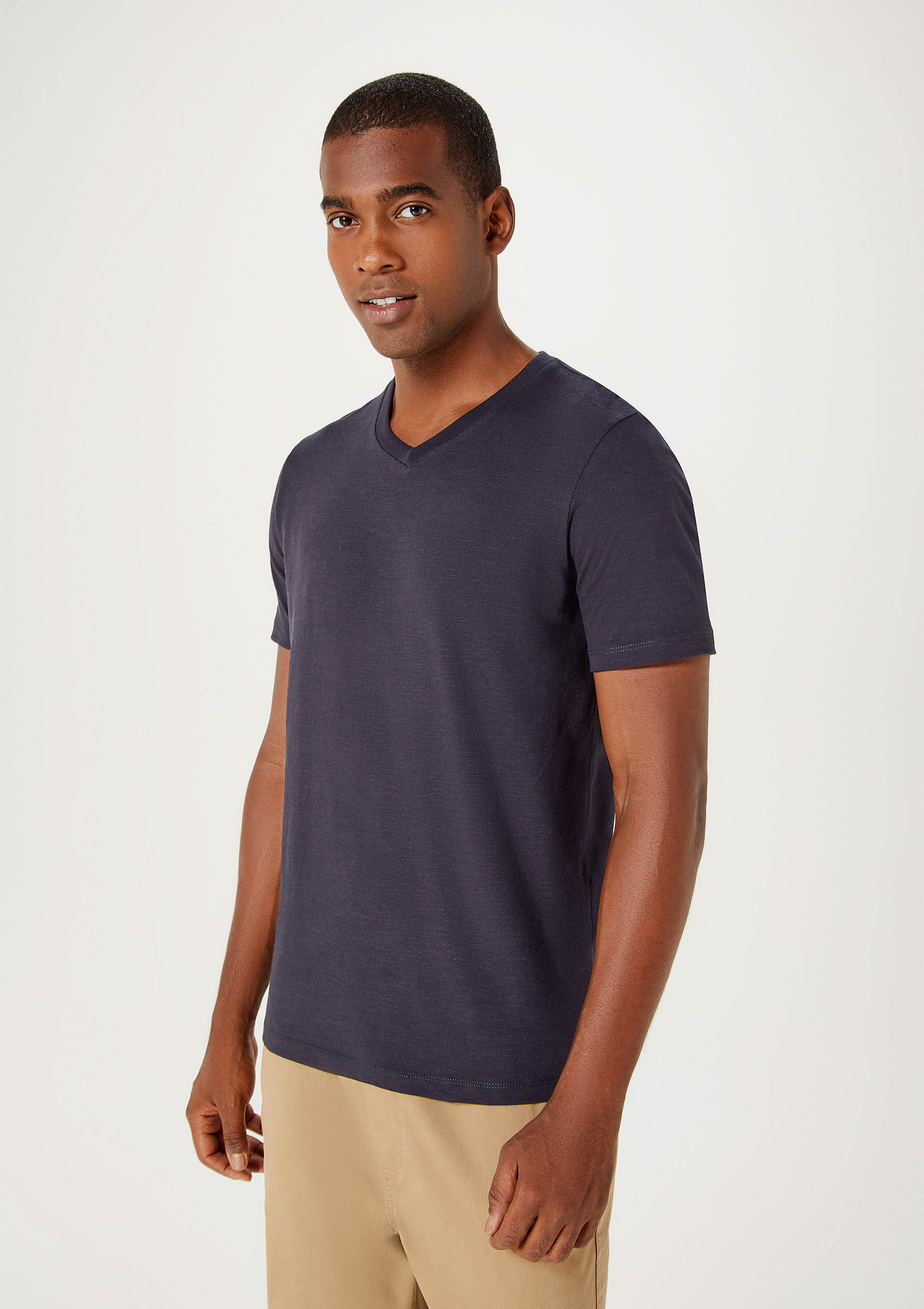 Camiseta Básica Masculina Slim em Malha Flamê - Azul — Hering