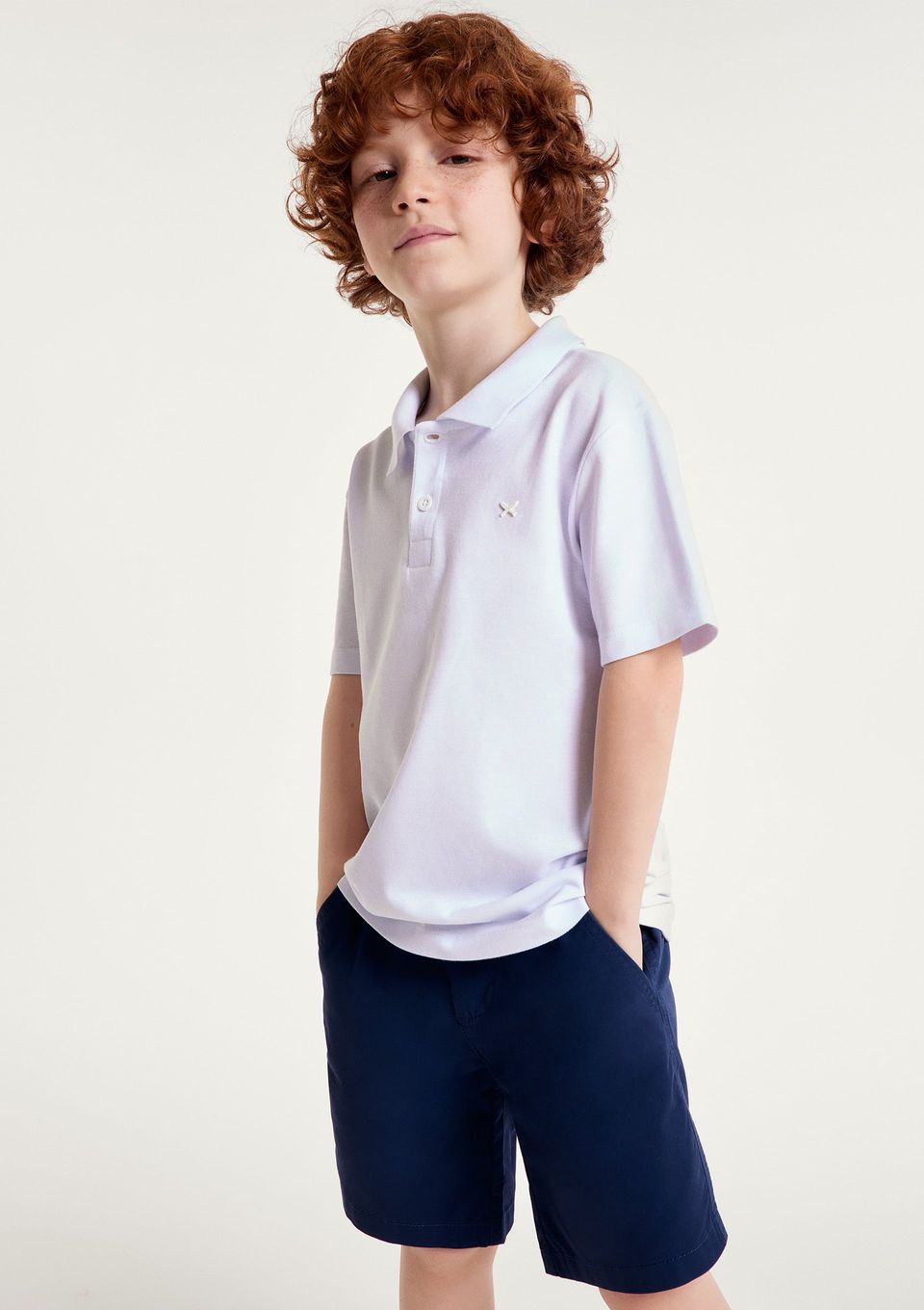 Camisa Polo Infantil Menino Manga Curta em Piquet - Branco