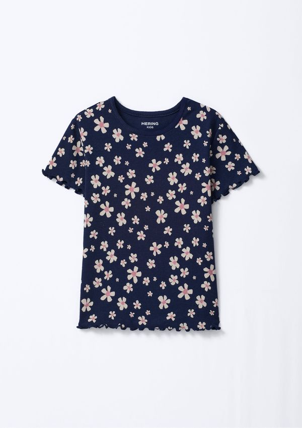 Blusa Infantil Menina Manga Curta Em Ribana Estampada - Azul 004