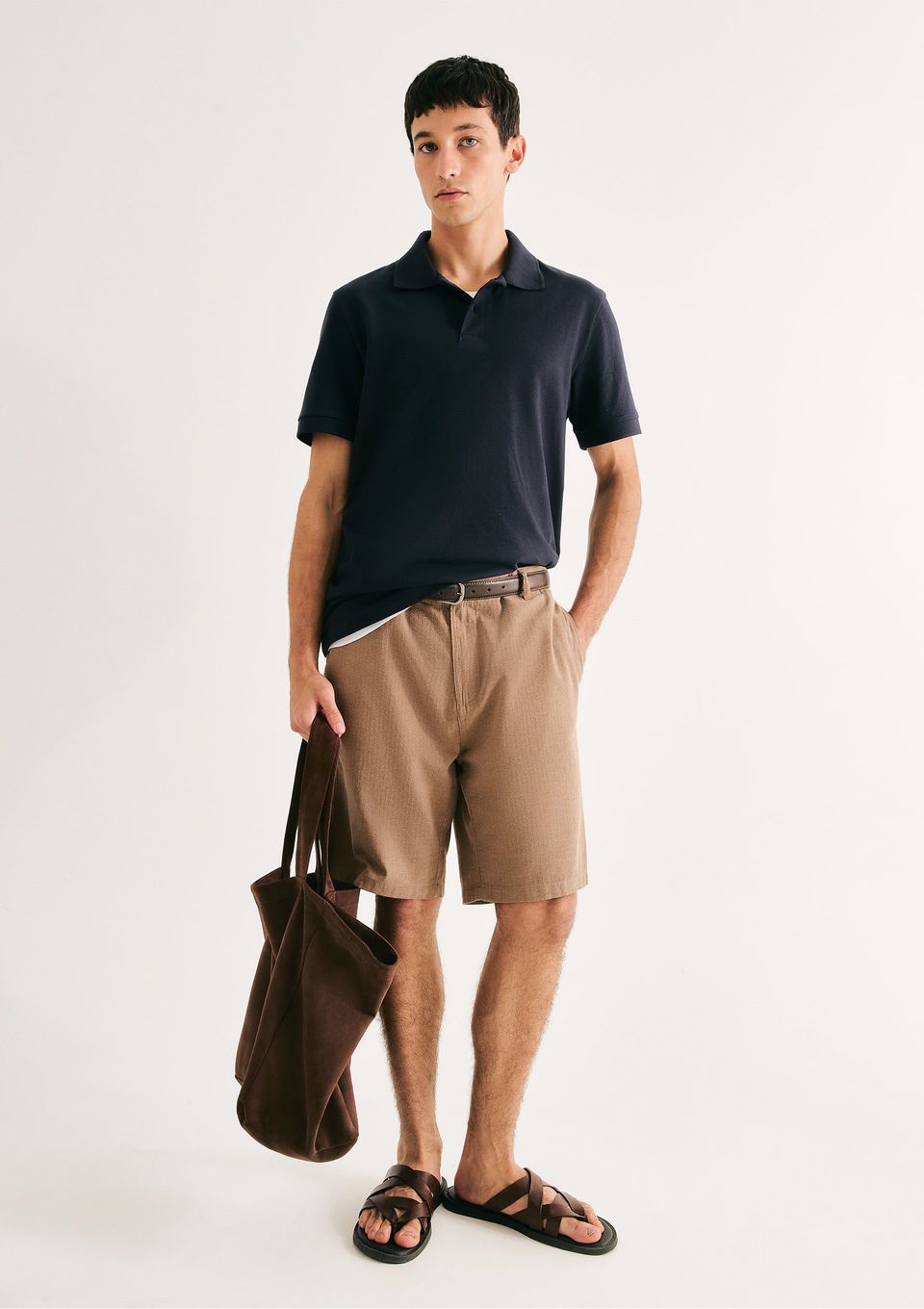 Bermuda Masculina Reta Texturizada com Linho - Marrom