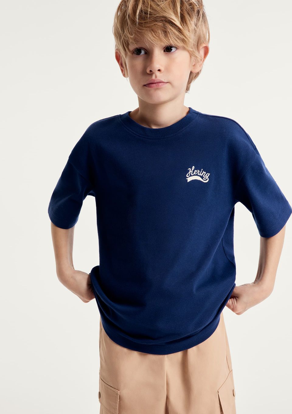 Camiseta Infantil Menino Oversized Bordada - Azul